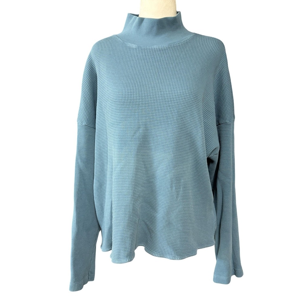 Back Beat Co Womens Organic‎ Cotton Sweater XL Blue Mock Neck Pullover